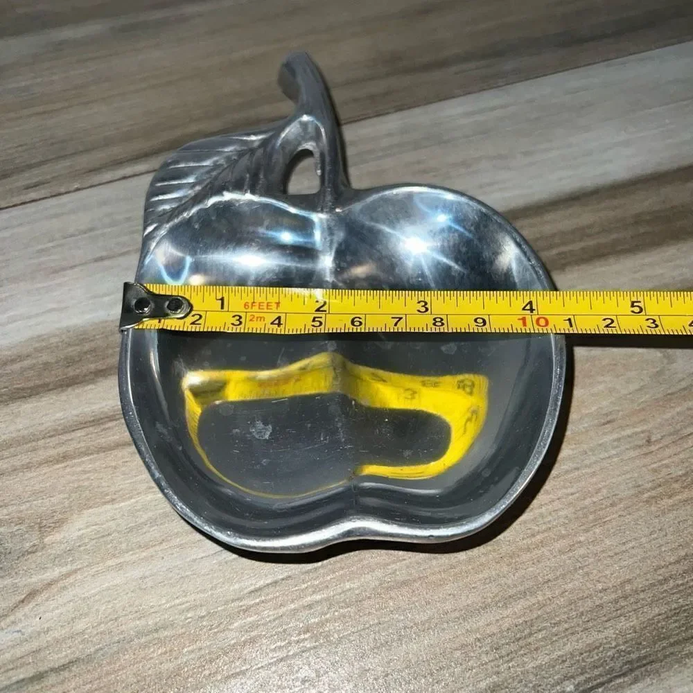 Pewter Apple Trinket Dish Tray Signed R H Macy & Co Made in India Silver Tone